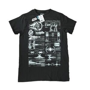 New Star Wars Graphic Schematic Blue Print Shirt Adult S Millennium Falcon Black